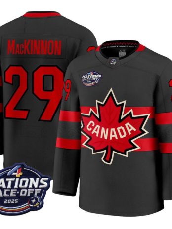 Canada Nathan MacKinnon 2025 Black Hockey Team 4 Nations Face-Off Jersey
