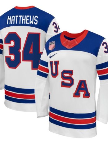 Auston Matthews USA Hockey Olympic Nike 2026 White Away Replica Jersey
