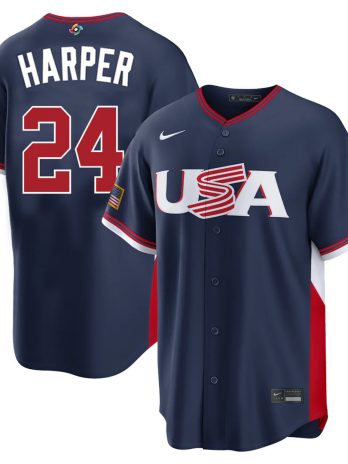 Bryce Harper USA Baseball Nike 2026 World Baseball Classic Road Stadium Jersey – Navy